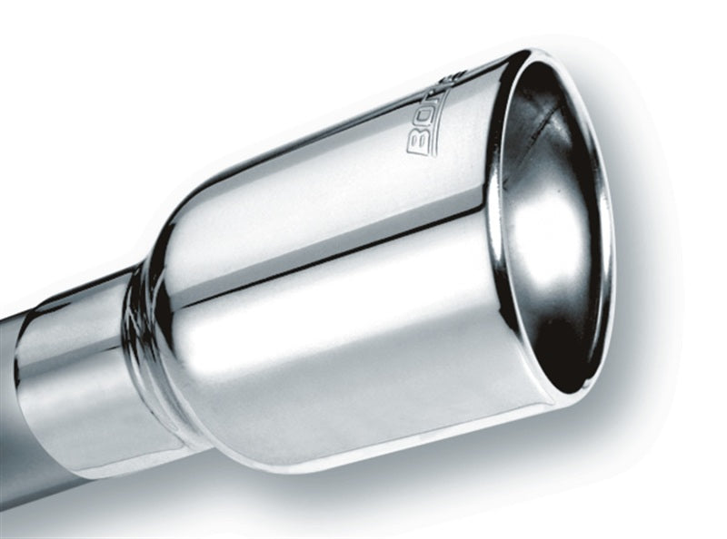 Borla Universal Polished Tip Single Round Rolled Angle-Cut w/Clamp (inlet 2 1/2in. Outlet 4 x 4in) * Borla Tips AXOPROS