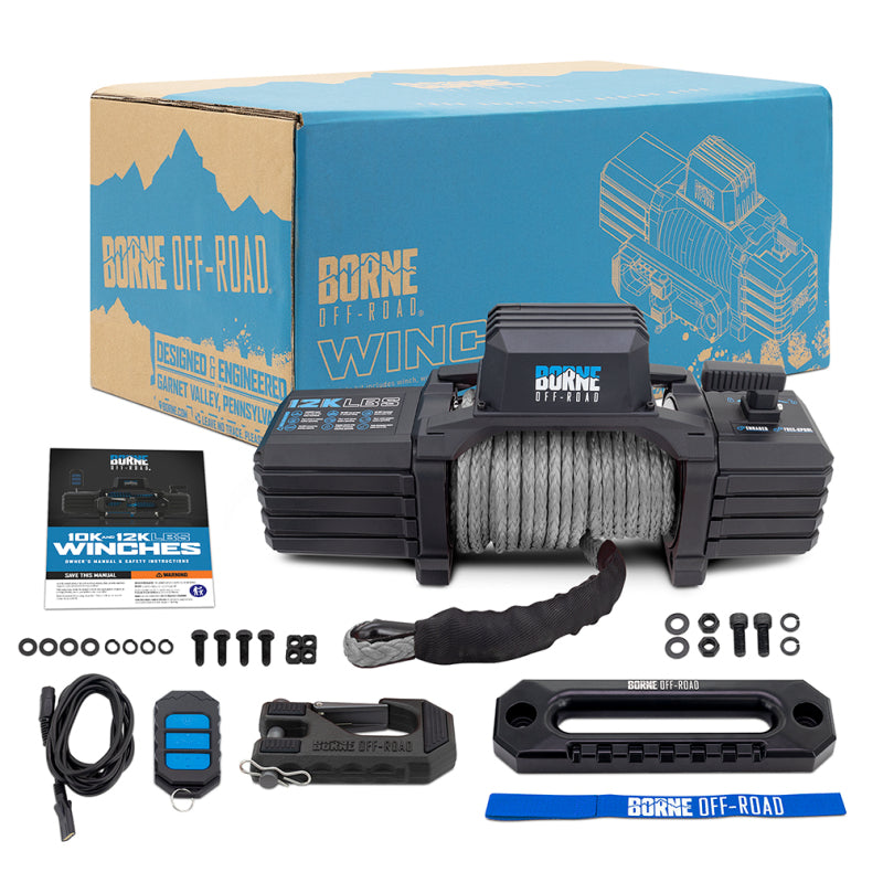 Borne Off-Road 12K Winch - Grey Synthetic Rope Borne Off-Road Winches AXOPROS