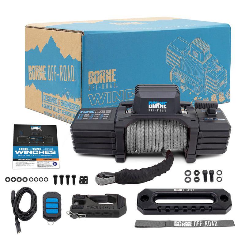 Borne Off-Road 12K Winch - Grey Synthetic Rope Borne Off-Road Winches AXOPROS