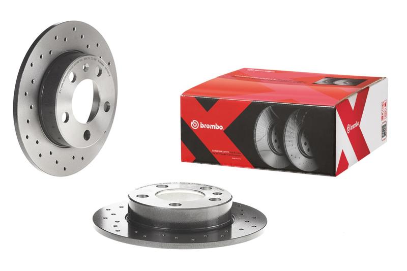 Brembo 12-18 VW GTI/16-18 Audi A3 Sportback e-tron Rear Premium Xtra Cross Drilled UV Coated Rotor Brembo OE Brake Rotors - Drilled AXOPROS