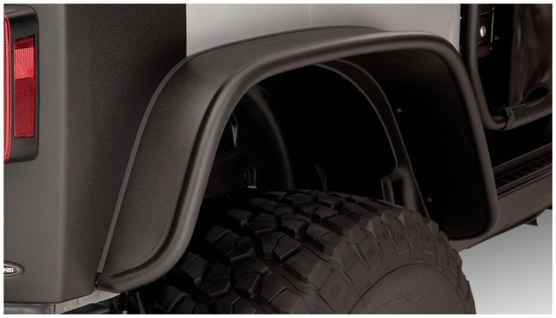 Bushwacker 07-18 Jeep Wrangler Flat Style Flares 2pc Fits 2-Door Sport Utility Only - Black Bushwacker Fender Flares  AXOPROS