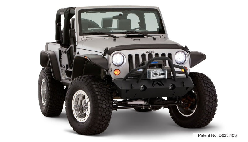 Bushwacker 07-18 Jeep Wrangler Flat Style Flares 4pc Fits 2-Door Sport Utility Only - Black Bushwacker Fender Flares AXOPROS