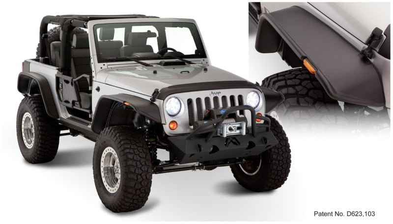 Bushwacker 07-18 Jeep Wrangler Flat Style Flares 4pc Fits 2-Door Sport Utility Only - Black Bushwacker Fender Flares AXOPROS