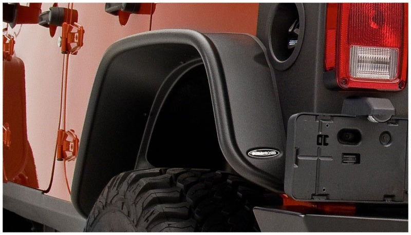 Bushwacker 07-18 Jeep Wrangler Unlimited Flat Style Flares 2pc 4-Door Sport Utility Only - Black Bushwacker Fender Flares  AXOPROS