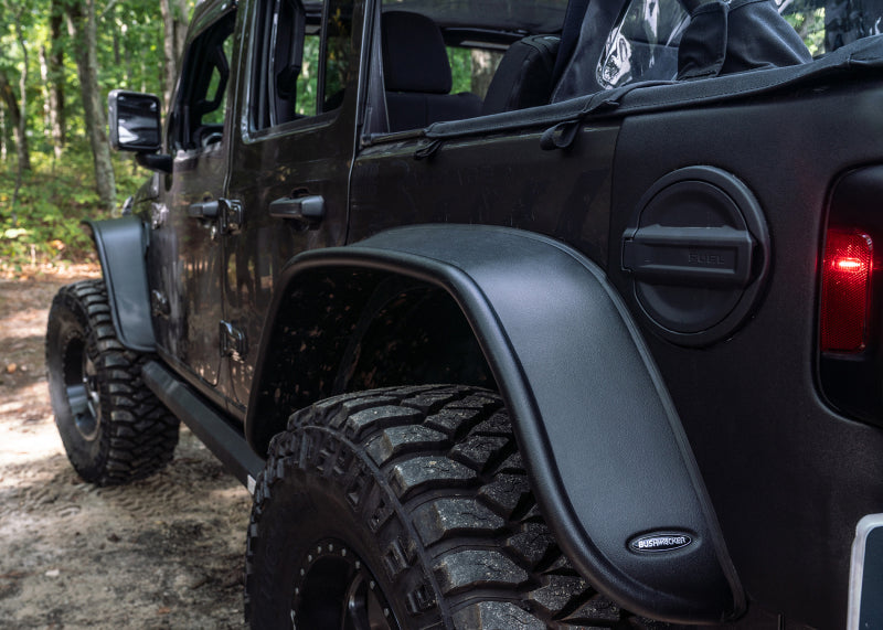 Bushwacker 2018+ Jeep Wrangler (JL) Unlimited Flat Style Flares 4pc - Black Bushwacker Fender Flares  AXOPROS