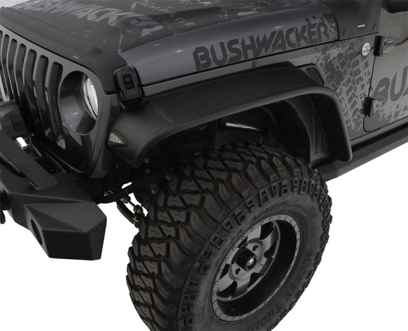Bushwacker 2018+ Jeep Wrangler (JL) Unlimited Flat Style Flares 4pc - Black Bushwacker Fender Flares  AXOPROS