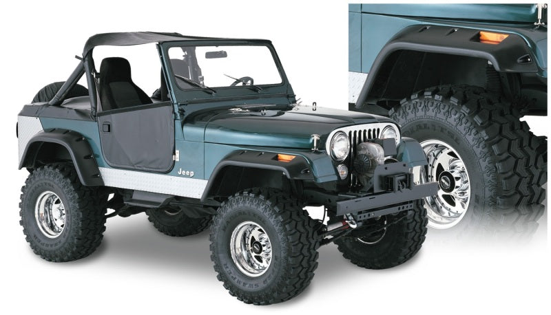 Bushwacker 59-83 Jeep CJ5 Cutout Style Flares 4pc - Black Bushwacker Fender Flares  AXOPROS