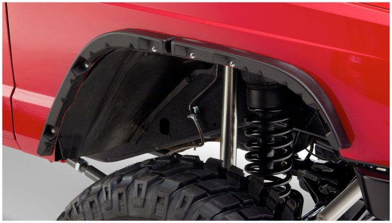 Bushwacker 84-01 Jeep Cherokee Flat Style Flares 4pc - Black Bushwacker Fender Flares  AXOPROS