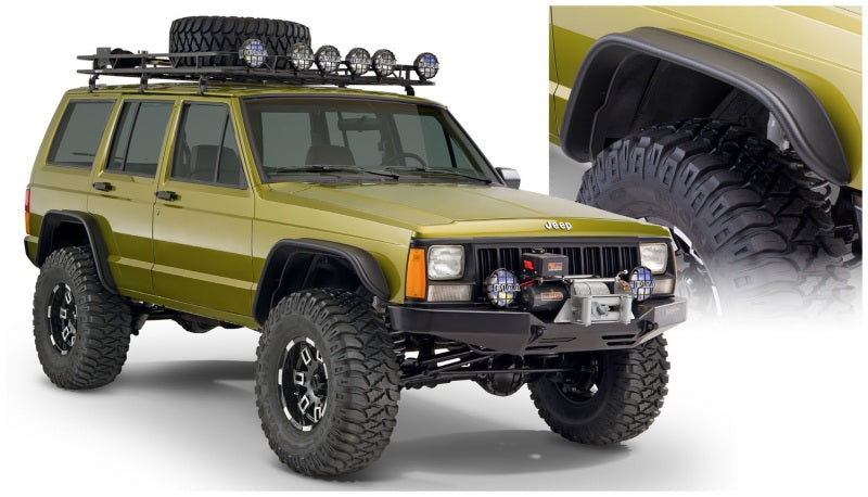 Bushwacker 84-01 Jeep Cherokee Flat Style Flares 4pc - Black Bushwacker Fender Flares  AXOPROS