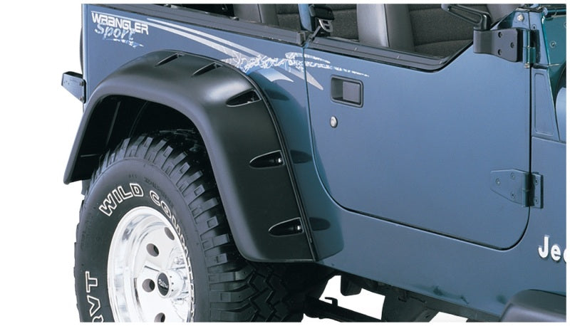 Bushwacker 87-95 Jeep Wrangler Cutout Style Flares 4pc Cutting Optional Not Renegade - Black Bushwacker Fender Flares AXOPROS
