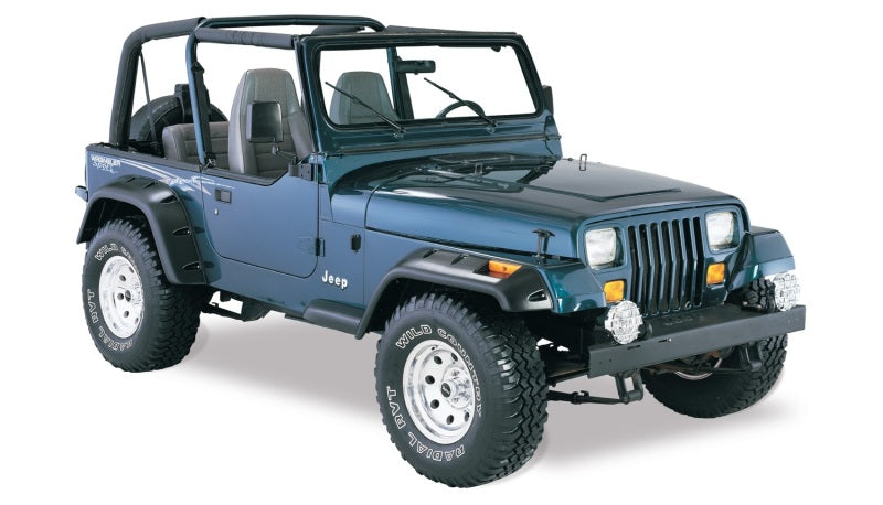 Bushwacker 87-95 Jeep Wrangler Cutout Style Flares 4pc Cutting Optional Not Renegade - Black Bushwacker Fender Flares AXOPROS