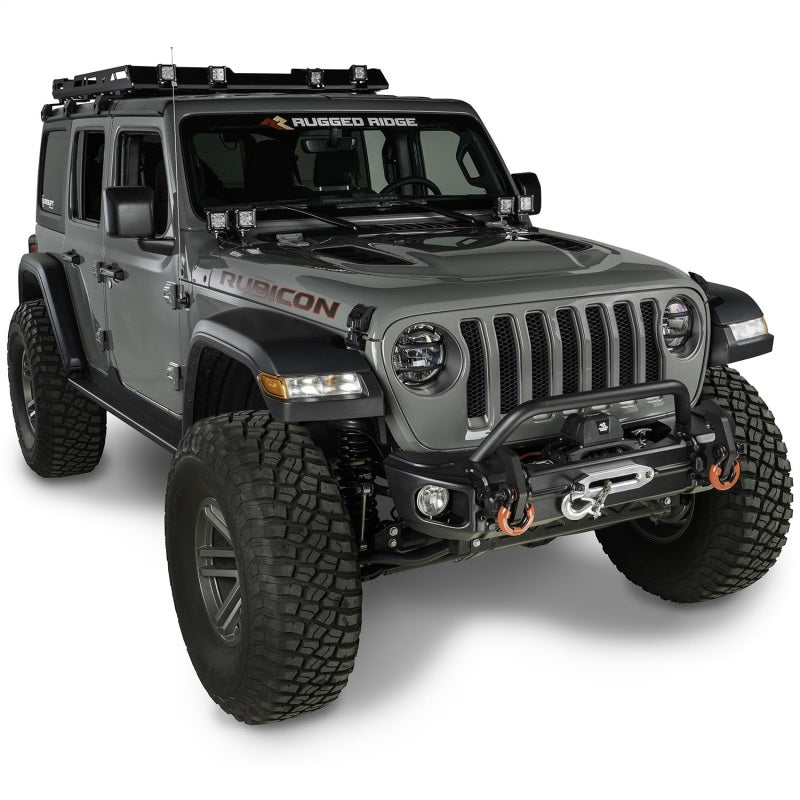 Rugged Ridge 18-20 Jeep Wrangler JL/JT Arcus Front Bumper Set w/ Overrider Rugged Ridge Bumpers - Steel AXOPROS