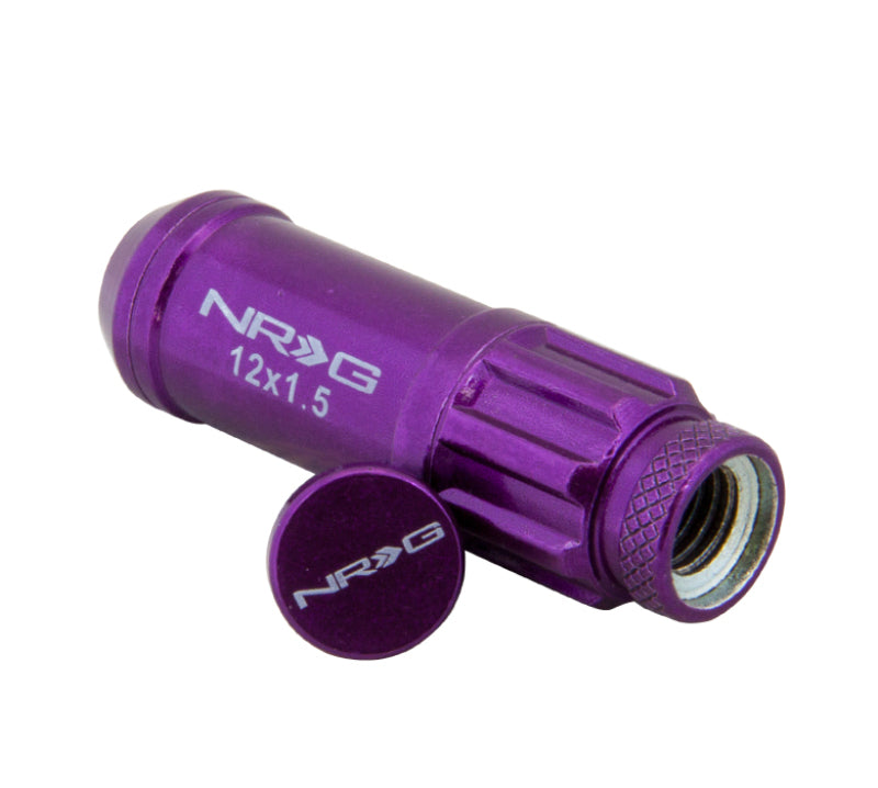 NRG 700 Series M12 X 1.5 Steel Lug Nut w/Dust Cap Cover Set 21 Pc w/Locks & Lock Socket - Purple NRG Lug Nuts AXOPROS