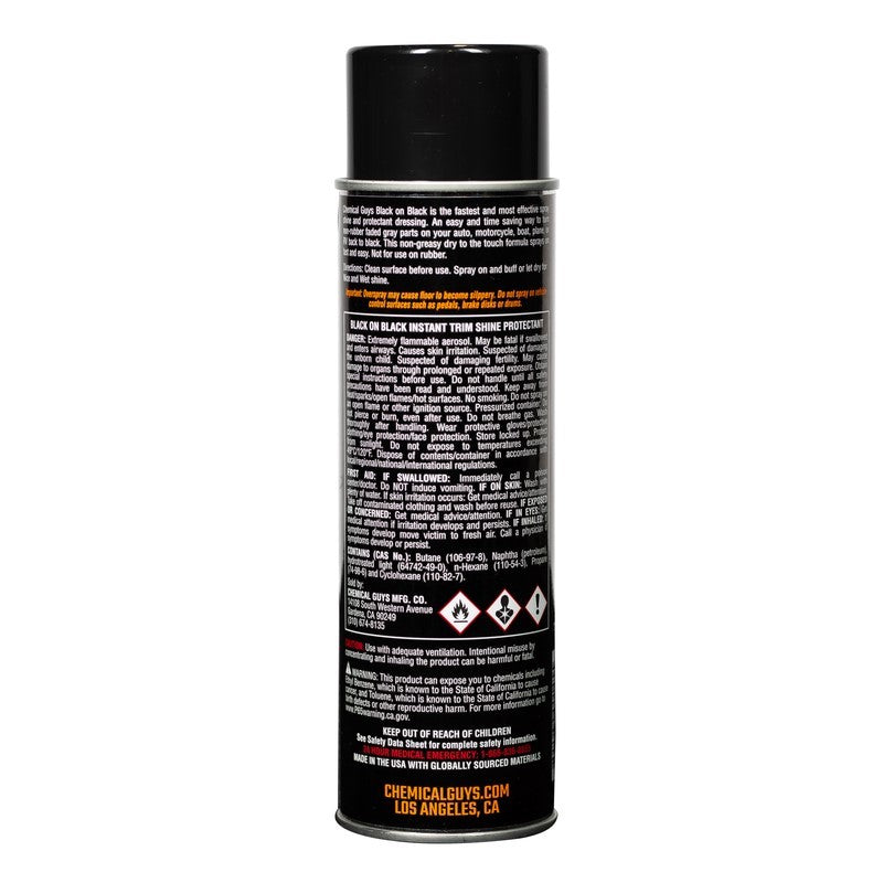 Chemical Guys Black on Black Instant Trim Shine Spray Dressing - 11oz (Aerosol) Chemical Guys Surface Cleaners AXOPROS