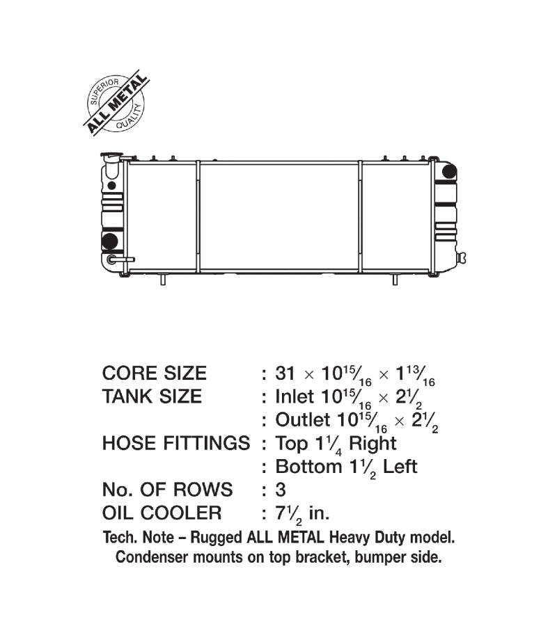 CSF 91-01 Jeep Cherokee 4.0L (LHD Only) Heavy Duty 3 Row All Metal Radiator CSF Radiators  AXOPROS