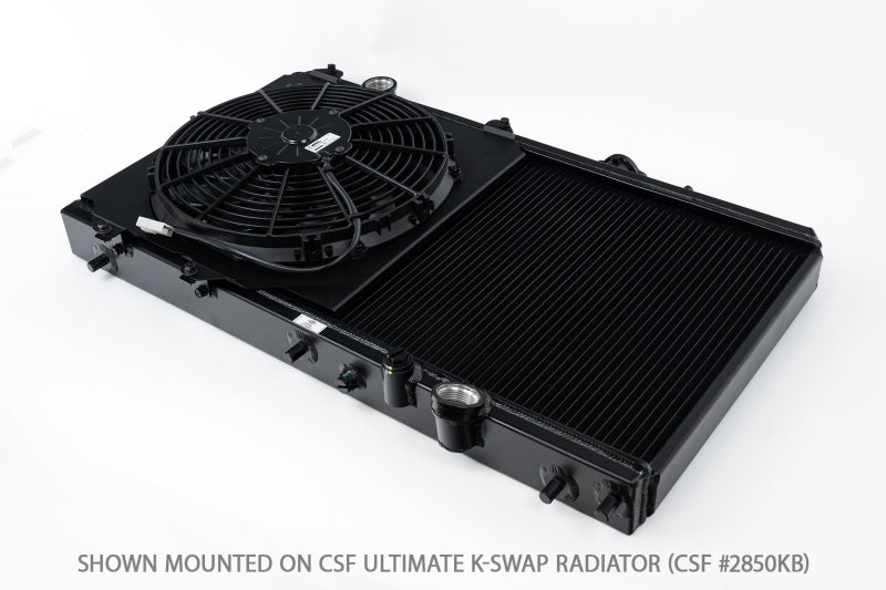 CSF 92-00 Honda Civic All-Aluminum Fan Shroud w/12in SPAL Fan - Black Finish CSF Radiators  AXOPROS