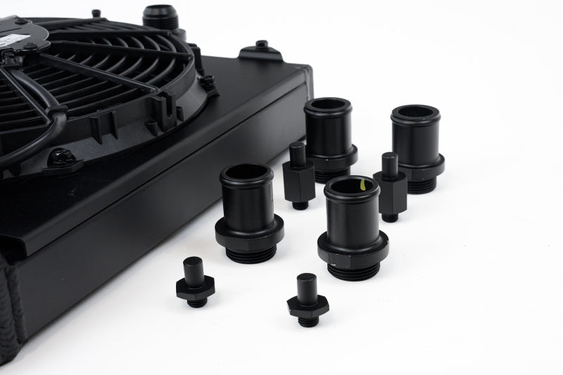 CSF Universal Half Radiator w/-16AN & Slip-On Fittings/12in SPAL Fan & Shroud - Black Finish CSF Radiators  AXOPROS