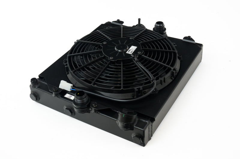 CSF Universal Half Radiator w/-16AN & Slip-On Fittings/12in SPAL Fan & Shroud - Black Finish CSF Radiators  AXOPROS