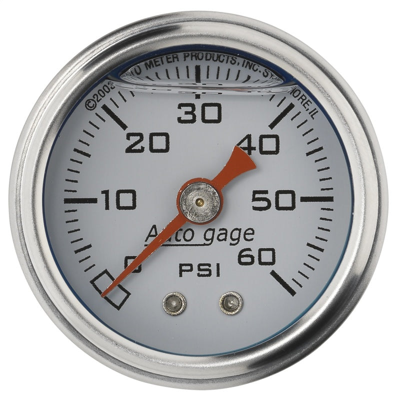 Autometer AutoGage 1.5in Liquid Filled Mechanical 0-60 PSI Fuel Pressure Gauge - White AutoMeter Gauges AXOPROS