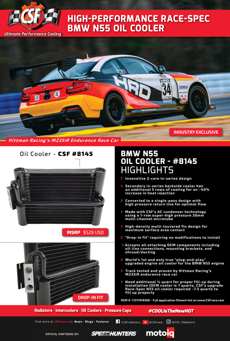 CSF 11-16 BMW 135i(X) 5 Door F20 / M135i(X) 3 Door F21 Race-Spec Oil Cooler CSF Oil Coolers  AXOPROS