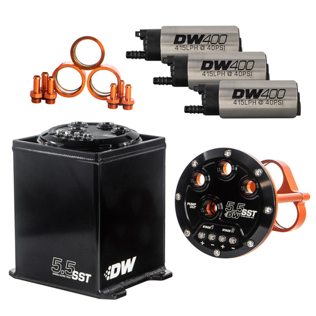 DeatschWerks 5.5L Modular Surge Tank Includes 3 DW400 Fuel Pumps DeatschWerks Surge Tanks  AXOPROS