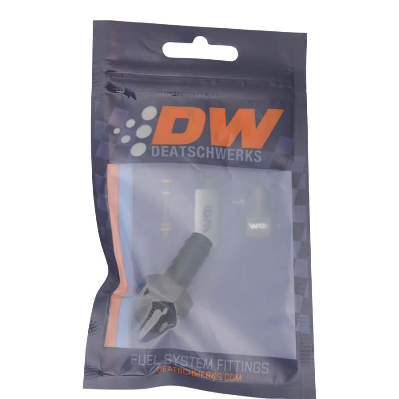 DeatschWerks 6AN ORB Male to 3/8in Male Triple Barb Fitting (Incl O-Ring) - Anodized Matte Black DeatschWerks Fittings AXOPROS