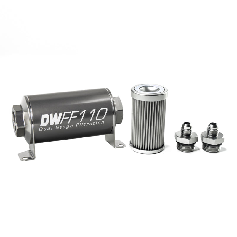 DeatschWerks Stainless Steel 6AN 10 Micron Universal Inline Fuel Filter Housing Kit (110mm) DeatschWerks Fuel Filters AXOPROS
