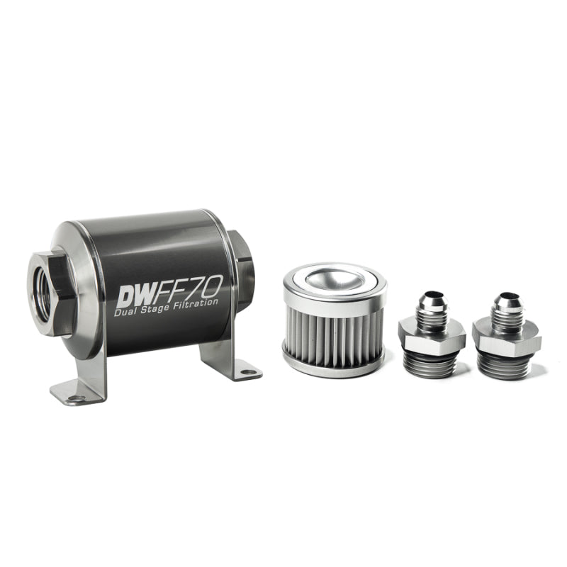 DeatschWerks Stainless Steel 6AN 10 Micron Universal Inline Fuel Filter Housing Kit (70mm) DeatschWerks Fuel Filters AXOPROS