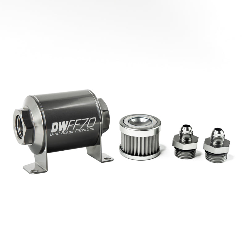 DeatschWerks Stainless Steel 6AN 5 Micron Universal Inline Fuel Filter Housing Kit (70mm) DeatschWerks Fuel Filters  AXOPROS