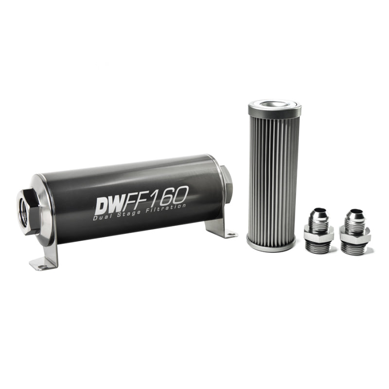 DeatschWerks Stainless Steel 8AN 10 Micron Universal Inline Fuel Filter Housing Kit (160mm) DeatschWerks Fuel Filters  AXOPROS