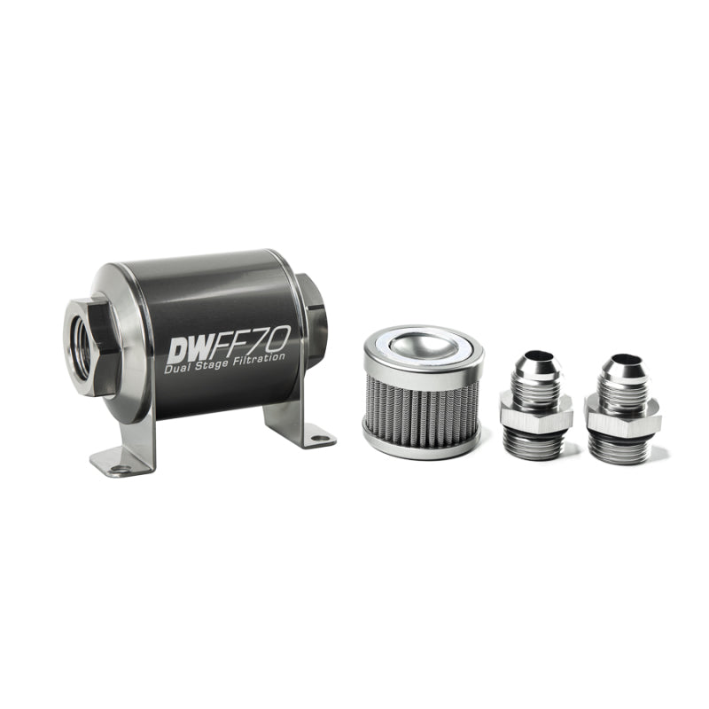DeatschWerks Stainless Steel 8AN 10 Micron Universal Inline Fuel Filter Housing Kit (70mm) DeatschWerks Fuel Filters  AXOPROS