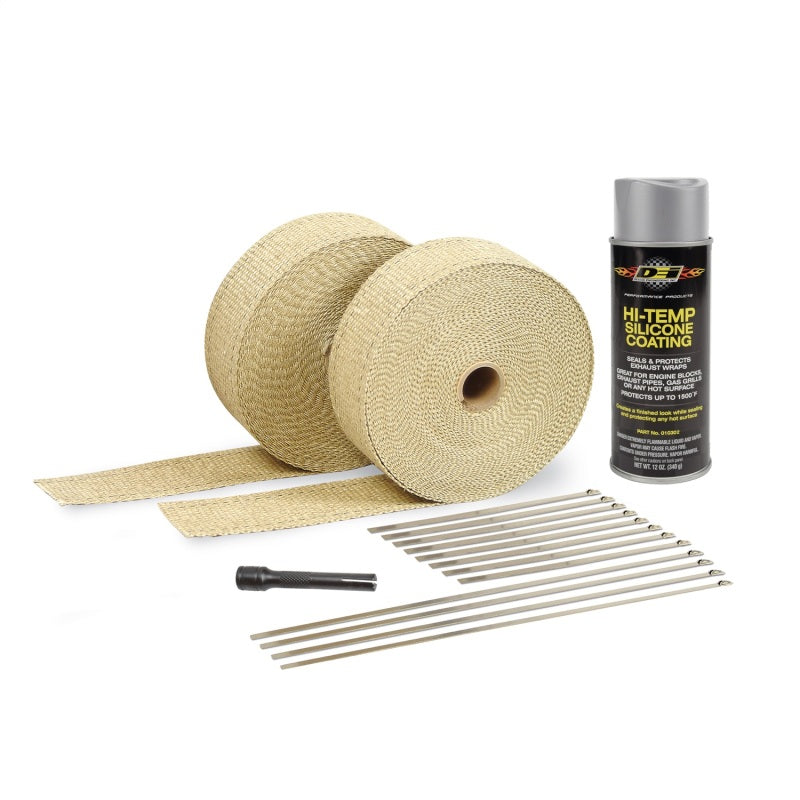 DEI Exhaust Wrap Kit - Tan Wrap & Aluminum HT Silicone Coating (Aerosol) DEI Exhaust Wrap  AXOPROS