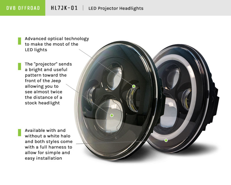 DV8 Offroad 07-18 Jeep Wrangler JK LED Projector Headlights DV8 Offroad Headlights AXOPROS