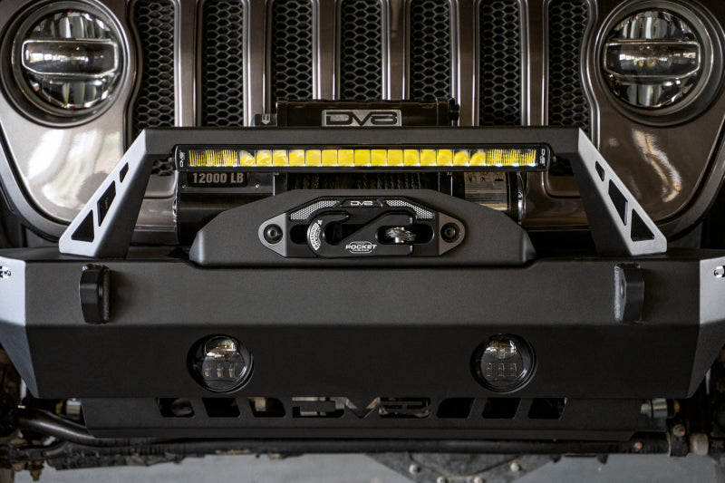 DV8 Offroad 07-23 Jeep Wrangler/Gladiator JT/JK/JL FS-25 Stubby Front Bumper w/Plated Bull Bar DV8 Offroad Bumpers - Steel AXOPROS