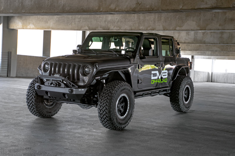 DV8 Offroad 07-23 Jeep Wrangler/Gladiator JT/JK/JL FS-25 Stubby Front Bumper w/Plated Bull Bar DV8 Offroad Bumpers - Steel AXOPROS