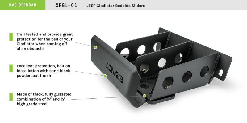 DV8 Offroad 2019+ Jeep Gladiator Bedside Sliders DV8 Offroad Body Armor & Rock Rails AXOPROS
