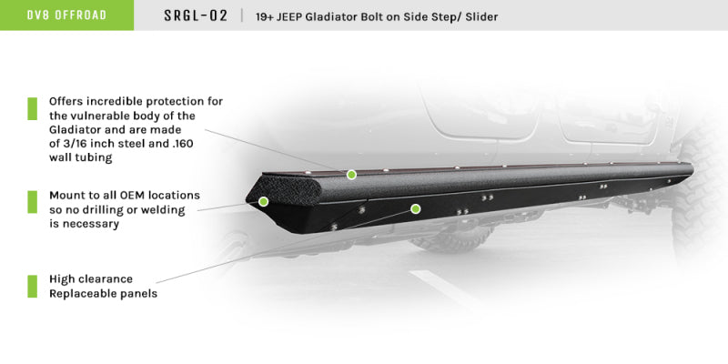 DV8 Offroad 2019+ Jeep Gladiator Side Step/Sliders DV8 Offroad Side Steps AXOPROS