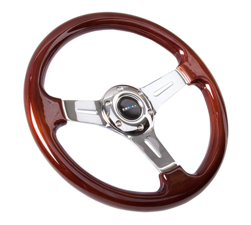 NRG NRG Classic Wood Grain Steering Wheel (330mm) Wood Grain w/Chrome 3-Spoke Center Steering Wheels aftermarket performance part