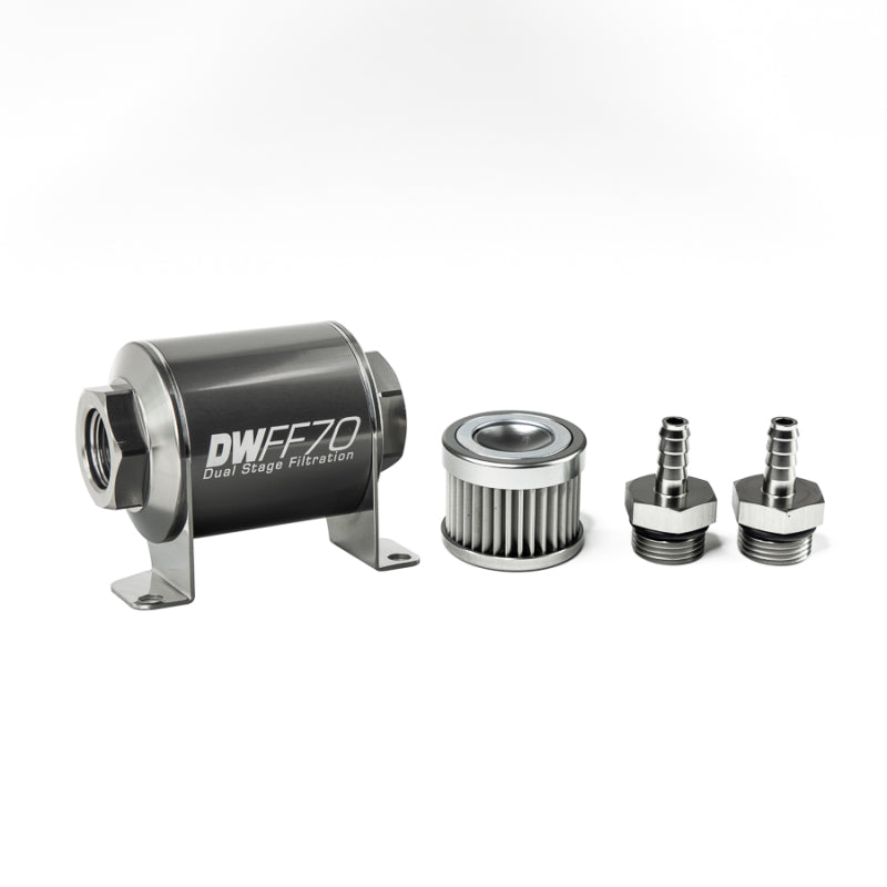 DeatschWerks Stainless Steel 5/16in 10 Micron Universal Inline Fuel Filter Housing Kit (70mm) DeatschWerks Fuel Filters  AXOPROS