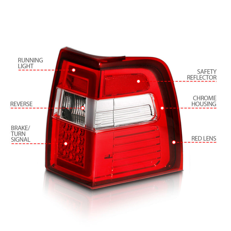 ANZO 07-17 For Expedition LED Taillights w/ Light Bar Chrome Housing Red/Clear Lens ANZO Tail Lights  AXOPROS
