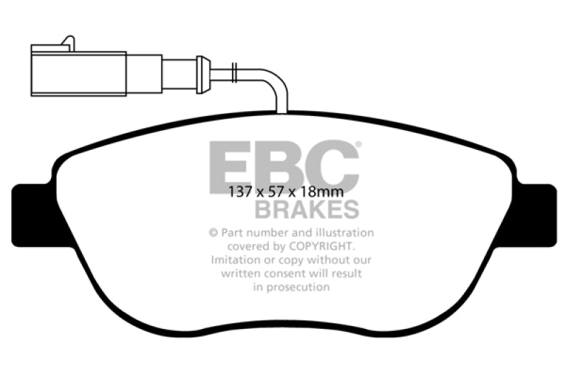 EBC 12+ Fiat 500 1.4 Turbo Abarth Redstuff Front Brake Pads EBC Brake Pads - Performance AXOPROS