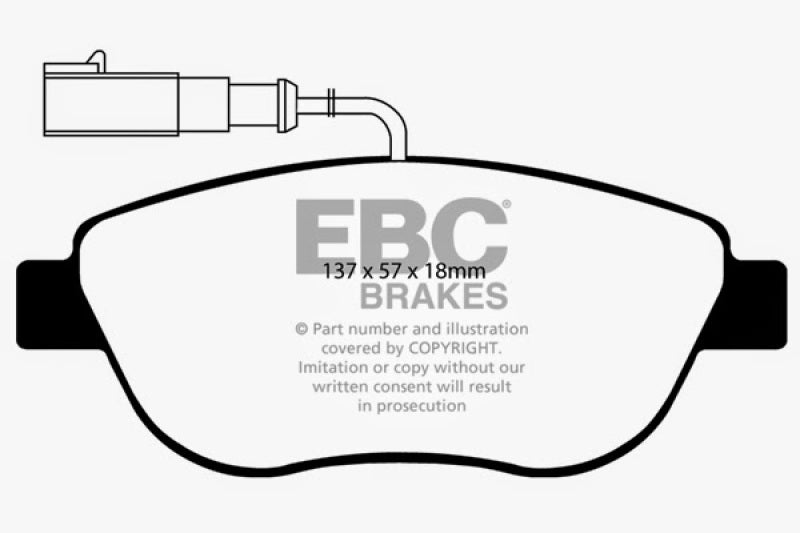 EBC 12+ Fiat 500 1.4 Turbo Abarth Yellowstuff Front Brake Pads EBC Brake Pads - Performance AXOPROS