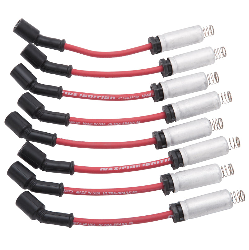 Edelbrock Spark Plug Wire Set Ls Kit w/ Metal Sleeves 99-15 50 Ohm Resistance Red Wire (Set of 8) Edelbrock Spark Plug Wire Sets AXOPROS