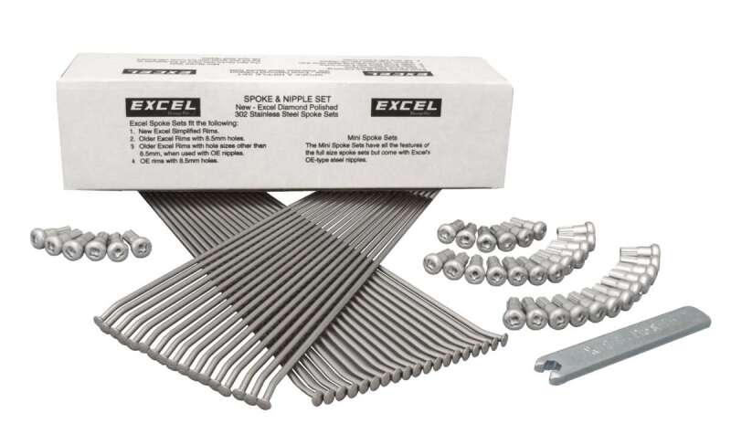 Excel Rear Spoke/Nipple Set (w/ Wrench) - 8 Gauge / 36 Qty - Silver Excel Wheel Spokes AXOPROS