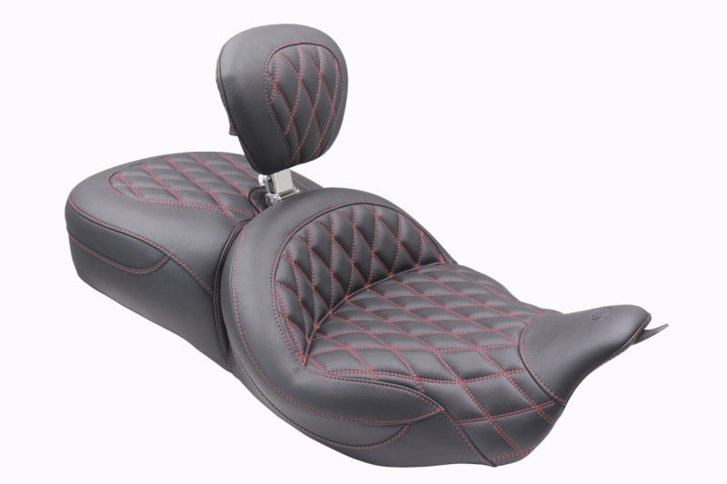 Mustang 08-25 Harley FL Touring Rd King Sp, Rd Glide Ltd, Dble Diamond ST Backrest - Black/AB Mustang Motorcycle Two-Piece Motorcycle Seats AXOPROS