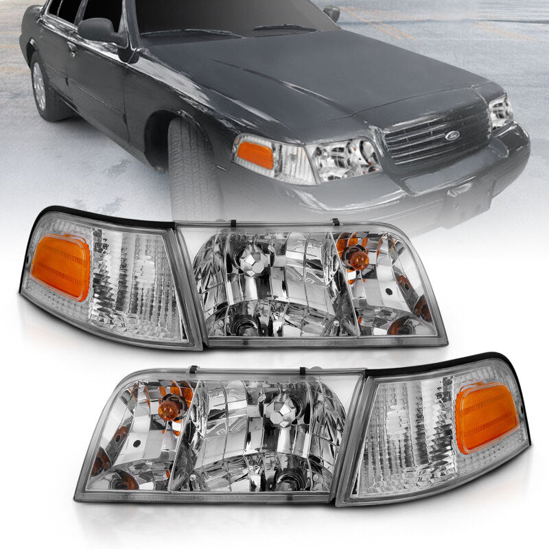 ANZO 1998-2005 Ford Crown Victoria Crystal Headlight Chrome With Bumper Light (OE) ANZO Headlights AXOPROS