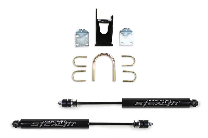 Fabtech 05-21 Ford F250/350 4WD Dual Stealth Steering Stabilizer Kit - Opposing Style Fabtech Steering Stabilizer AXOPROS