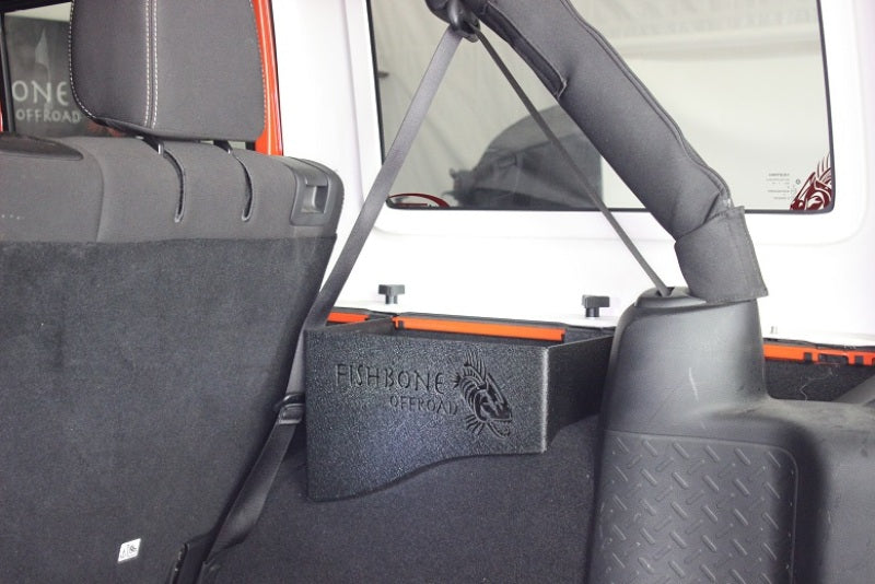 Fishbone Offroad 07-18 Jeep Wrangler JK 4 DR WheelWell Storage Bin - Black Textured Powdercoat Steel Fishbone Offroad Storage Racks AXOPROS