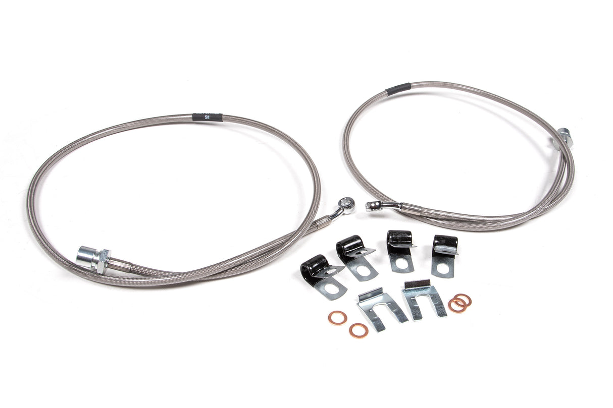 Front Brake Line Set - Stainless Steel - Fits 4-8 Inch Lift - Ram 2500 (14-23) And 3500 (13-23) 4WD BDS Suspension Brake Hydraulic Hose Kit  AXOPROS