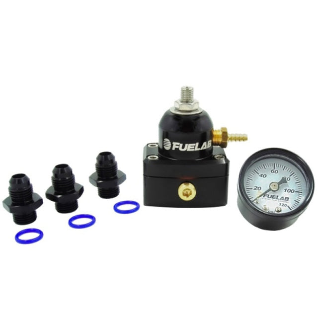 Fuelab 535 EFI Adjustable Mini FPR 25-90 PSI (2) -6AN In (1) -6AN Return (3) -6AN ORB w/Guage Kit Fuelab Fuel Pressure Regulators  AXOPROS